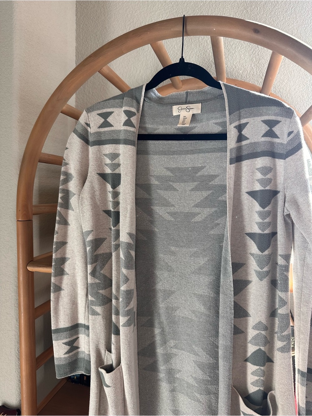 Jessica Simpson Gray and Cream Aztec Open-Front Cardigan